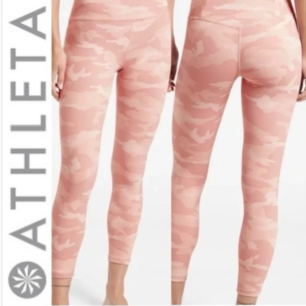Athleta Elation Camo 7/8 Tight Pink Camouflage High Waisted Yoga Leggings Small